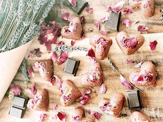 Small heart shaped vegan cookies made with collagen boosting superfoods