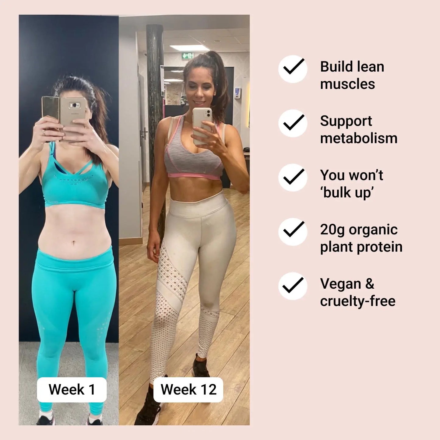 Real results from Vegan Protein and Collagen Builder – body transformation and wellness support