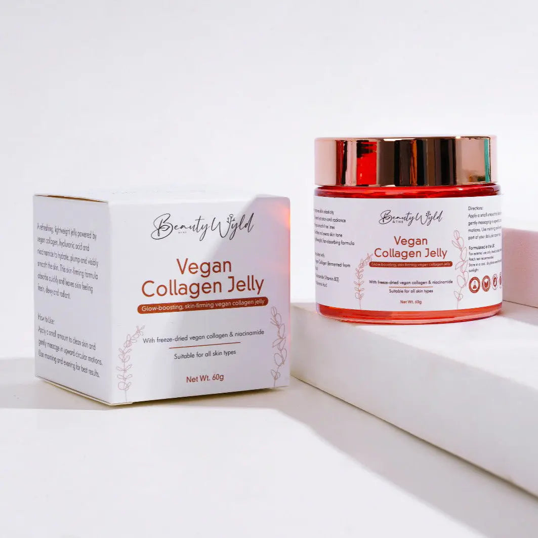 Vegan collagen jelly packaging with box on a white background