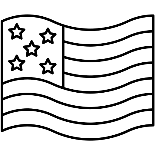 Black and white outline of an American flag with four stars.
