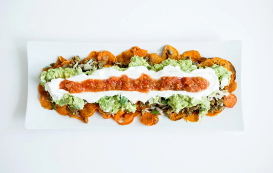 healthy chickpeas and tomatoes on sweet potatoes 