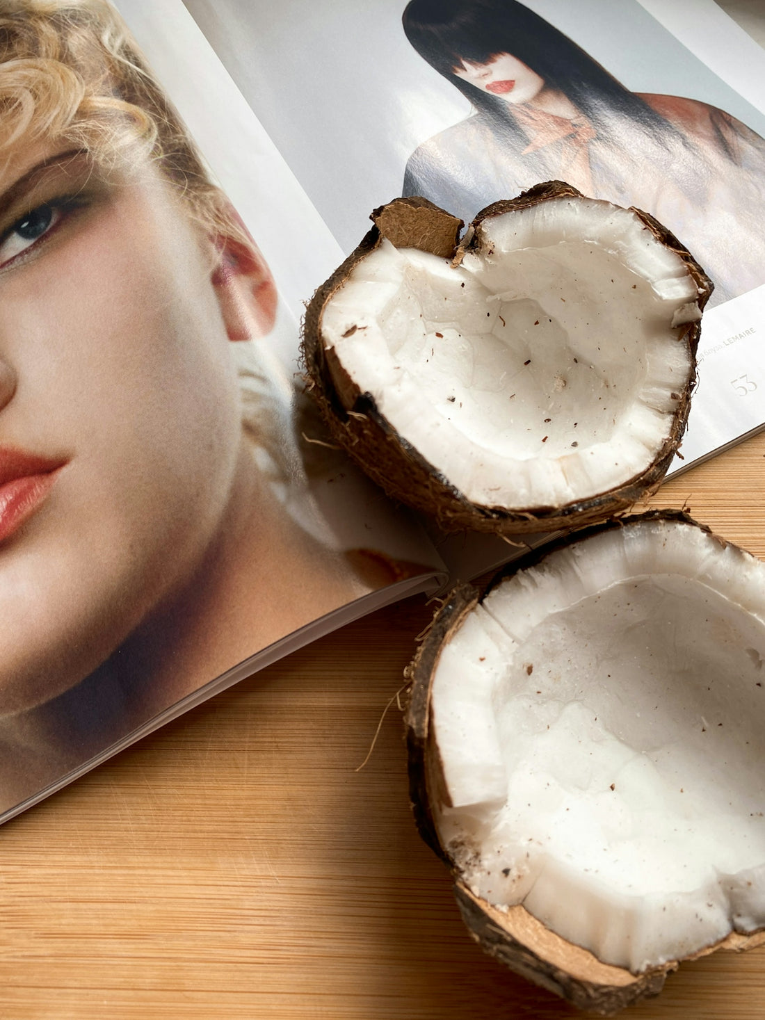 a magazine with a picture of a woman and coconuts