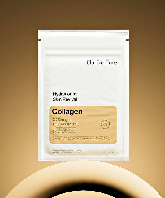 Collagen face mask sheet promises hydration and skin revival.