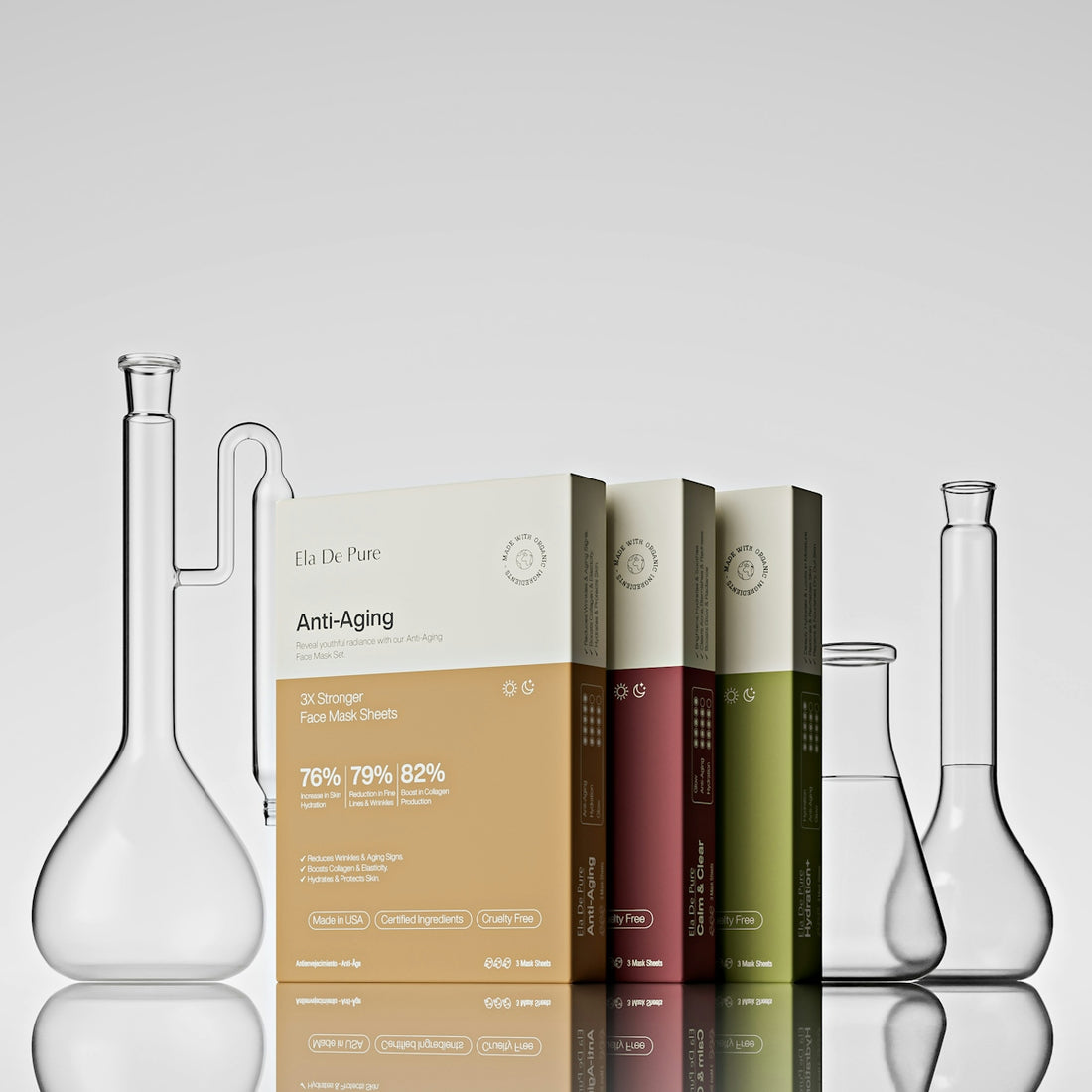 Anti-aging skincare products with laboratory glassware