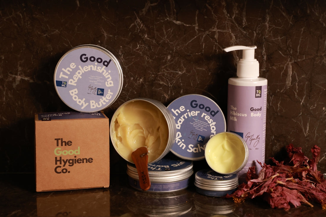 Assortment of the good hygiene co. skincare products