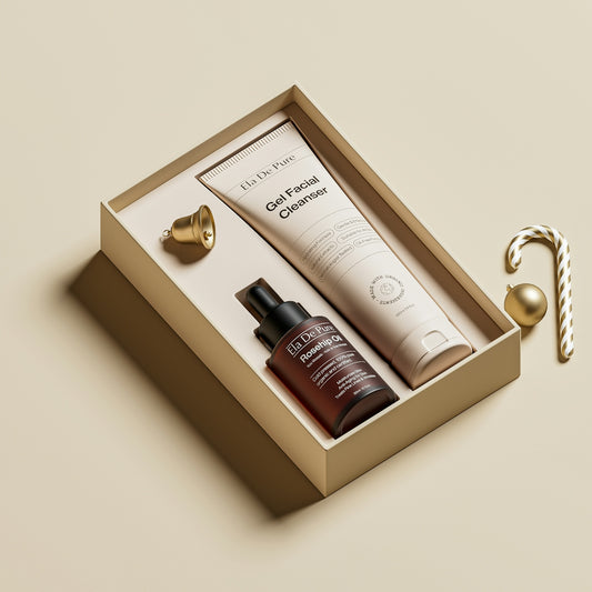 Skincare gift set with cleanser and serum.