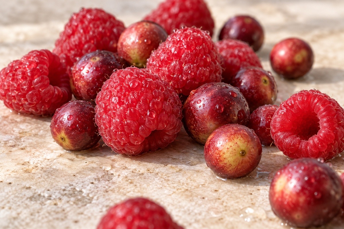 Raspberries and camu camu berries, sources of vitamin C