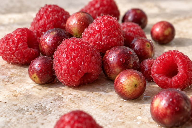 Raspberries and camu camu berries, sources of vitamin C