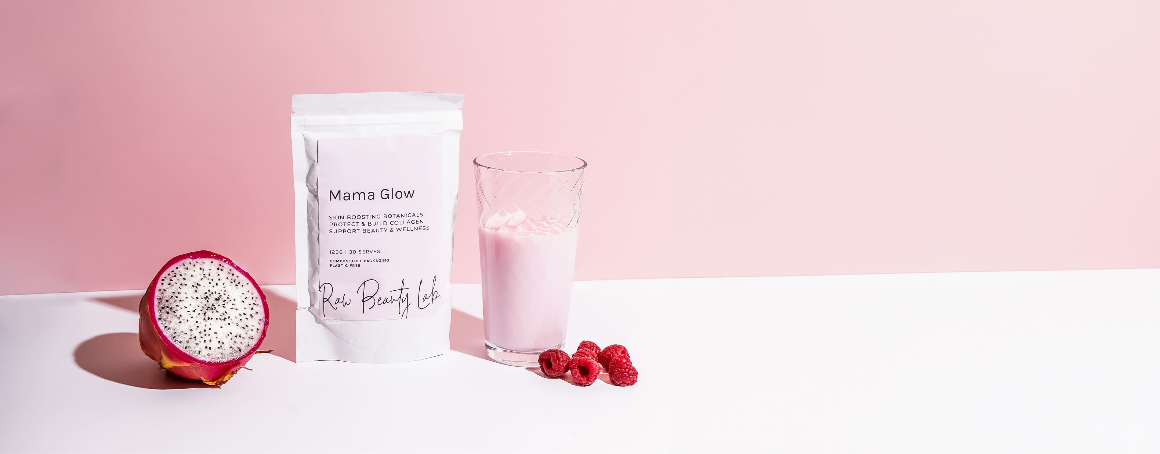 Banner showcasing Mama Glow Collagen Boost, a natural supplement designed to support glowing skin during pregnancy and breastfeeding.
