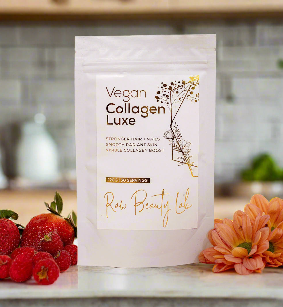Vegan Collagen Luxe by Raw Beauty Lab – premium vegan collagen blend with strawberries and botanicals